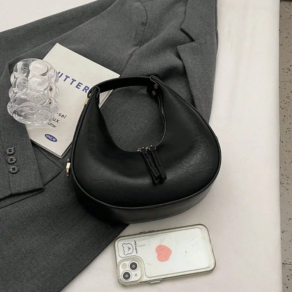 Black Elegant Women's Soft Faux Leather Hobo Bag